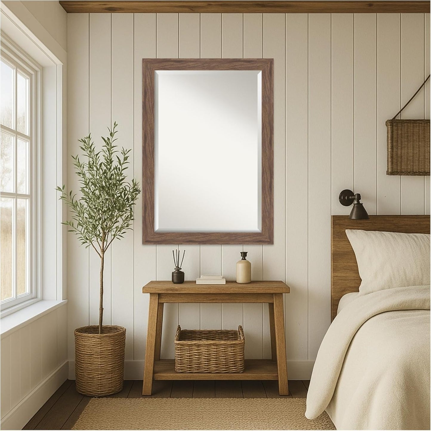 Amanti Art Brown Wall Mirror 29x41 Pia Medium Brown Rectangle Bathroom Mirror for Wall Decor Living Room, Large Casual Frame, Hangs Horizonally and Vertically, Bathroom Decor, Beveled Edge