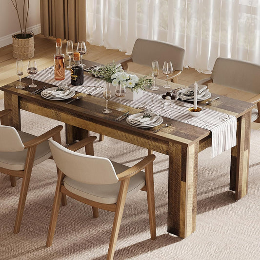 Dining Table for 4-6, 63" Wood Farmhouse Large Kitchen Table with Strong 4 Triangle Legs, Rectangular Dining Room Dinner Table with Sturdy Extra Support for Kitchen, Apartment, Retro Brown