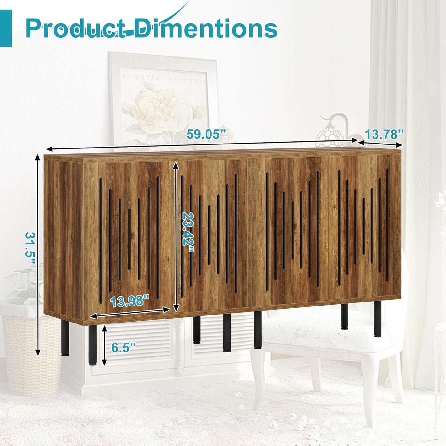 59" Sideboard Buffet Cabinet with Storage, Kitchen Buffet Storage Cabinet Set of 2, Modern Sideboard with Doors & Adjustable Shelves for Living Room, Kitchen, Hallway, Brown