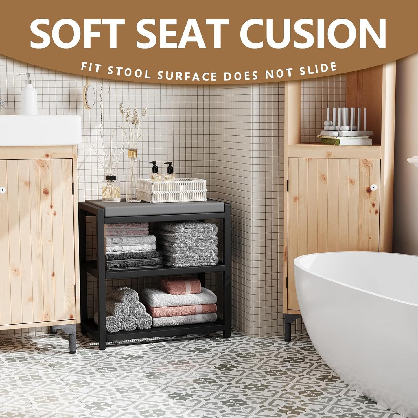 ZHOOGE Small Shoe Bench Shoe Rack Storage Bench Entryway Bench Shoe Shelf with Seat Cushion, Stable Shoe Organizer for Entryway, Living Room, Bench Seat Holds Up to 300 lb, (17"x 10"x 16", L x W x H)