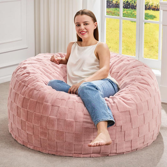Hobestluk Bean Bag Chairs Beanbag Chair with Filler Adult Bean Bags with Fluffy Plaid Cover, Giant Bean Bag Chairs for Adults for Living Room, Bedroom (Pink, 3FT - 36” x 36” x 22”)