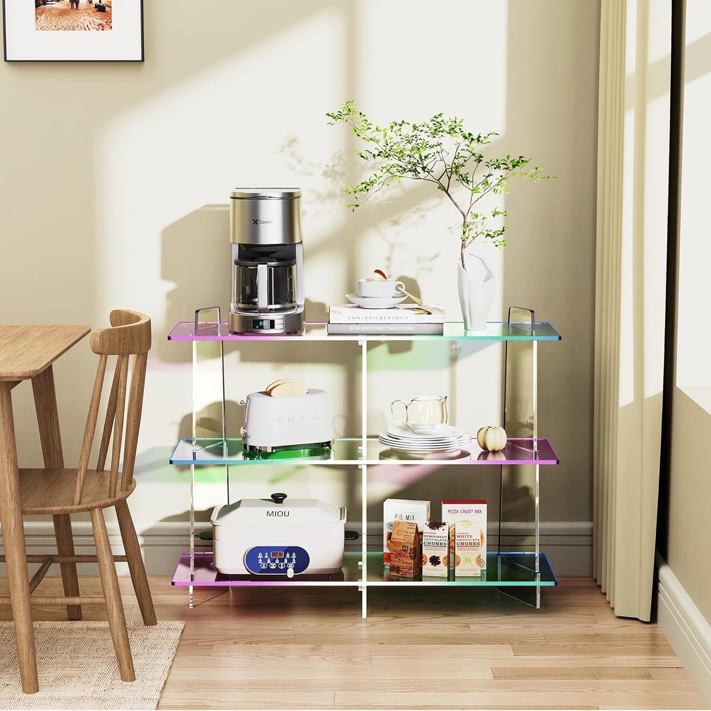 Acrylic Bookshelf, Small 3 Tier Open Bookcase for Small Spaces,Sofa Table, Hallway Entry Table for Home Living Room (Iridescent, 39.4" x 11.8" x 31.5)