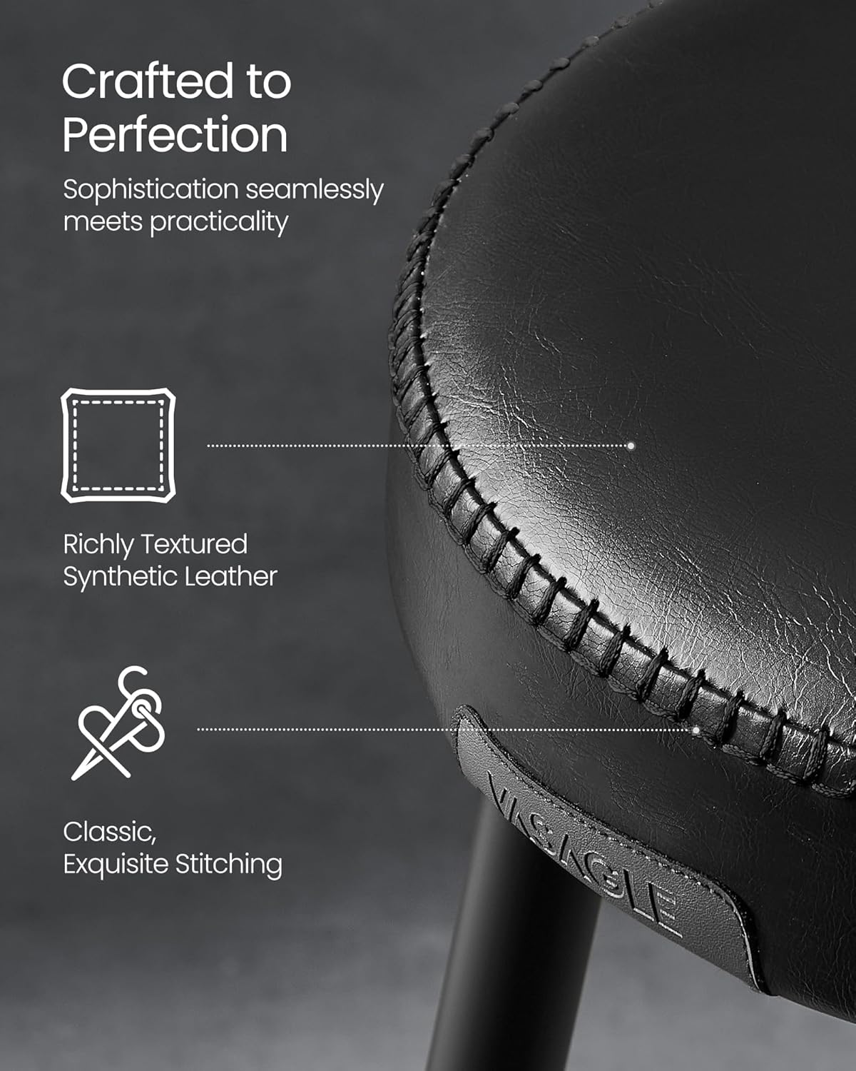 VASAGLE EKHO Collection - Bar Stools Set of 2, Counter Height Bar Stools, Kitchen Counter Stools, Mid-Century Modern Backless Counter Stools, 24.8-Inch Tall, Kitchen Island Home Bar, Ink Black