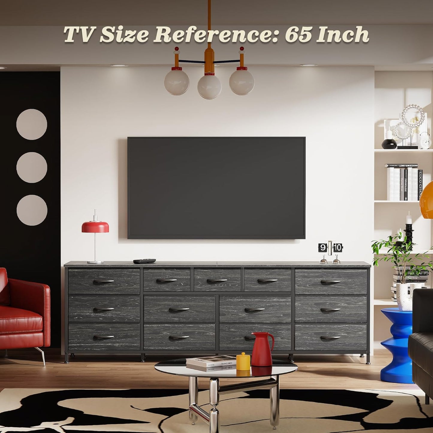 Huuger 70 Inch Dresser for Bedroom, TV Stand for 65, 75, 80 Inch TV, 13 Fabric Drawer Long Dresser, Large Entertainment Center for Bedroom, Wide Chest of Drawer with Storage, Charcoal Black