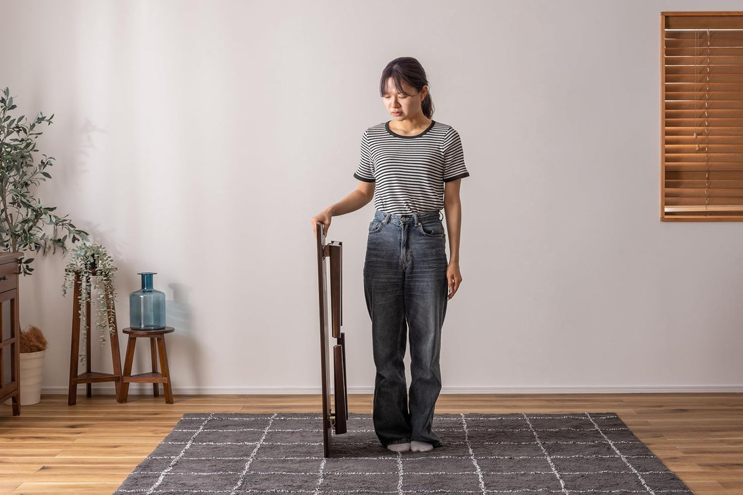 ROOM ESSENCE Folding Coffee Center Table, Size W35.5 x D17.7 x H14.2 Inches, Natural Oak Veneer Table Top, Dark Brown Color, NET-832BR