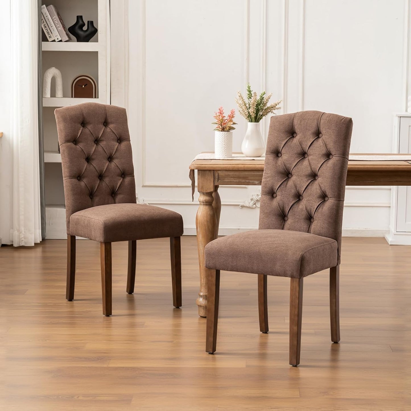 Tufted Upholstered Parsons Dining Chair Set Fabric Diner Accent Stylish Modern Kitchen Living Room with Button Sturdy Solid Wood Legs