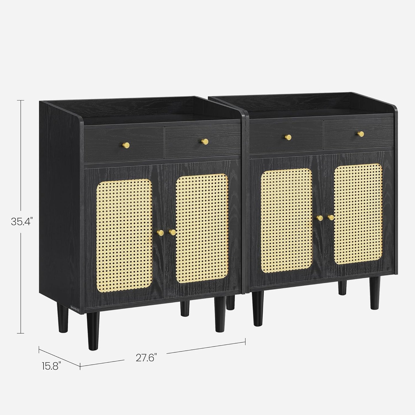 VASAGLE BOHOVEN Collection - Buffet Cabinets, Set of 2, Sideboard Storage Cabinets with Rattan-Like Doors and Drawers, Accent Cabinets, Adjustable Shelf, Boho Style, for Living Room, Ebony Black