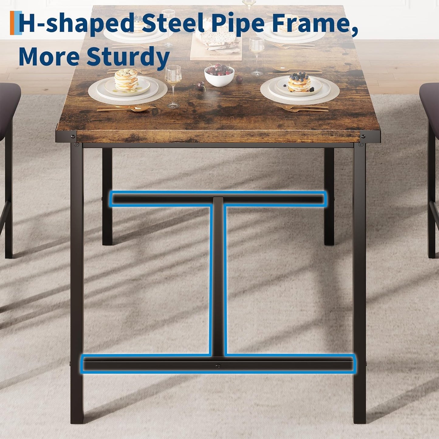 IDEALHOUSE Dining Table Set for 4 w/Footrest & Corner Protector, 5-Piece Kitchen Table Set with Counter Height Table & 4 Upholstered Bar Stools, for Kitchen Room, Apartment, Pub,Retro Brown