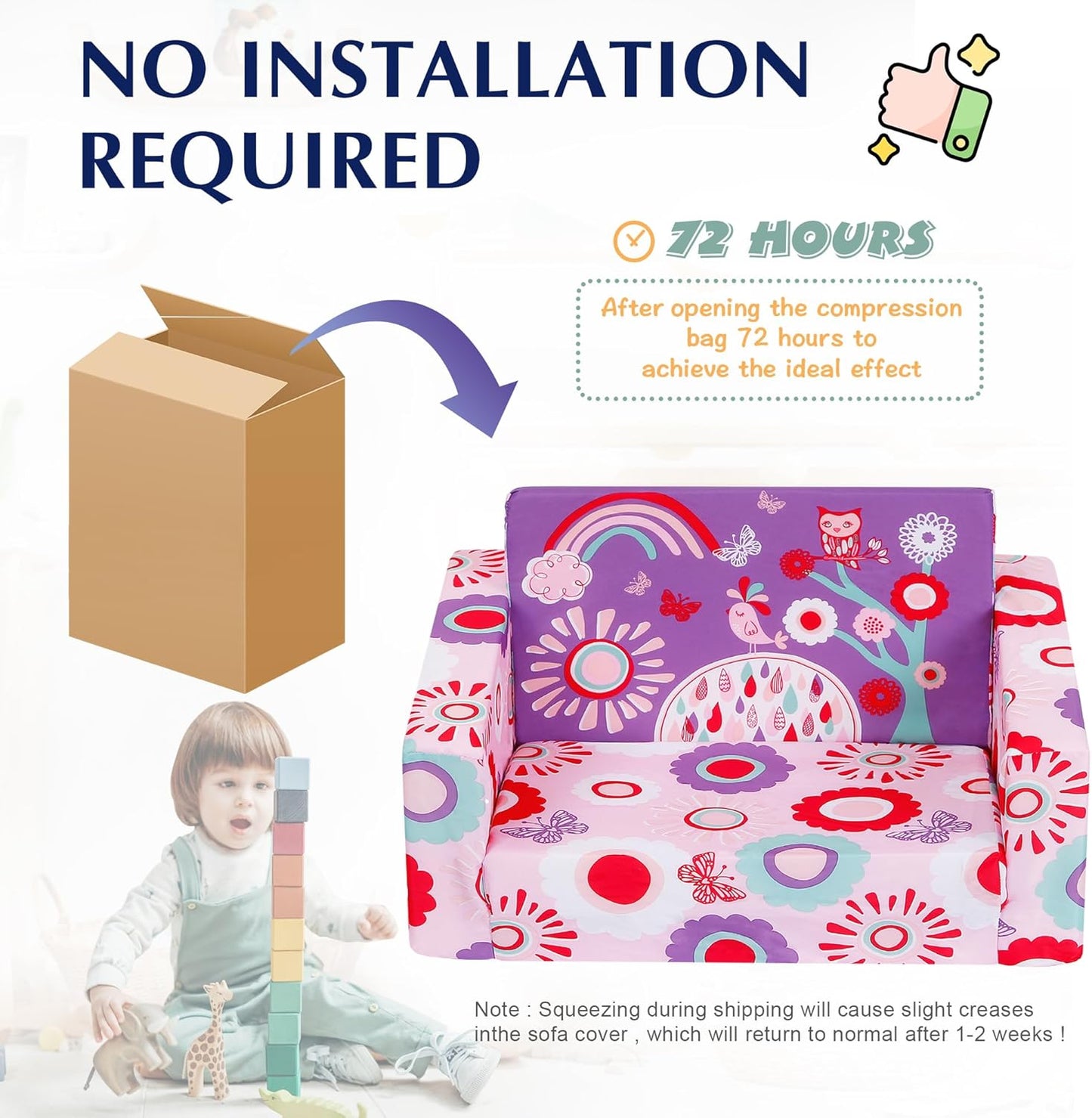 MallBest Kids Sofas Children's Sofa Bed Baby's Upholstered Couch Sleepover Chair Flipout Open Recliner(Pink/Flowers)