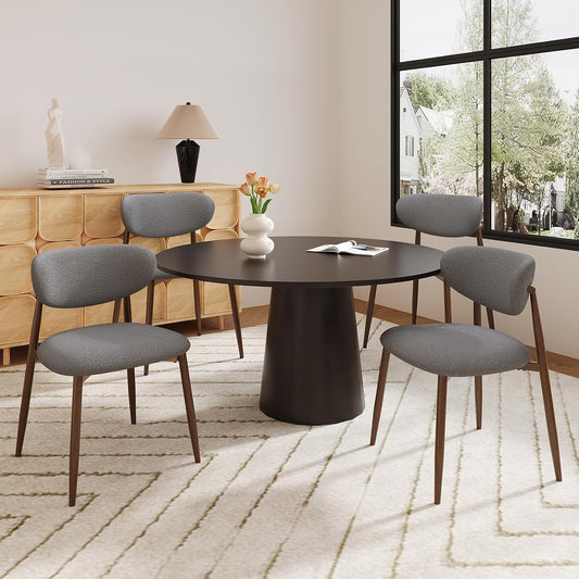 Dining Chairs Set of 4, Ergonomic Fabric Upholstered Seating with Wood Look Metal Legs and Anti Slip Pads, for Home and Restaurant Use, Light Grey