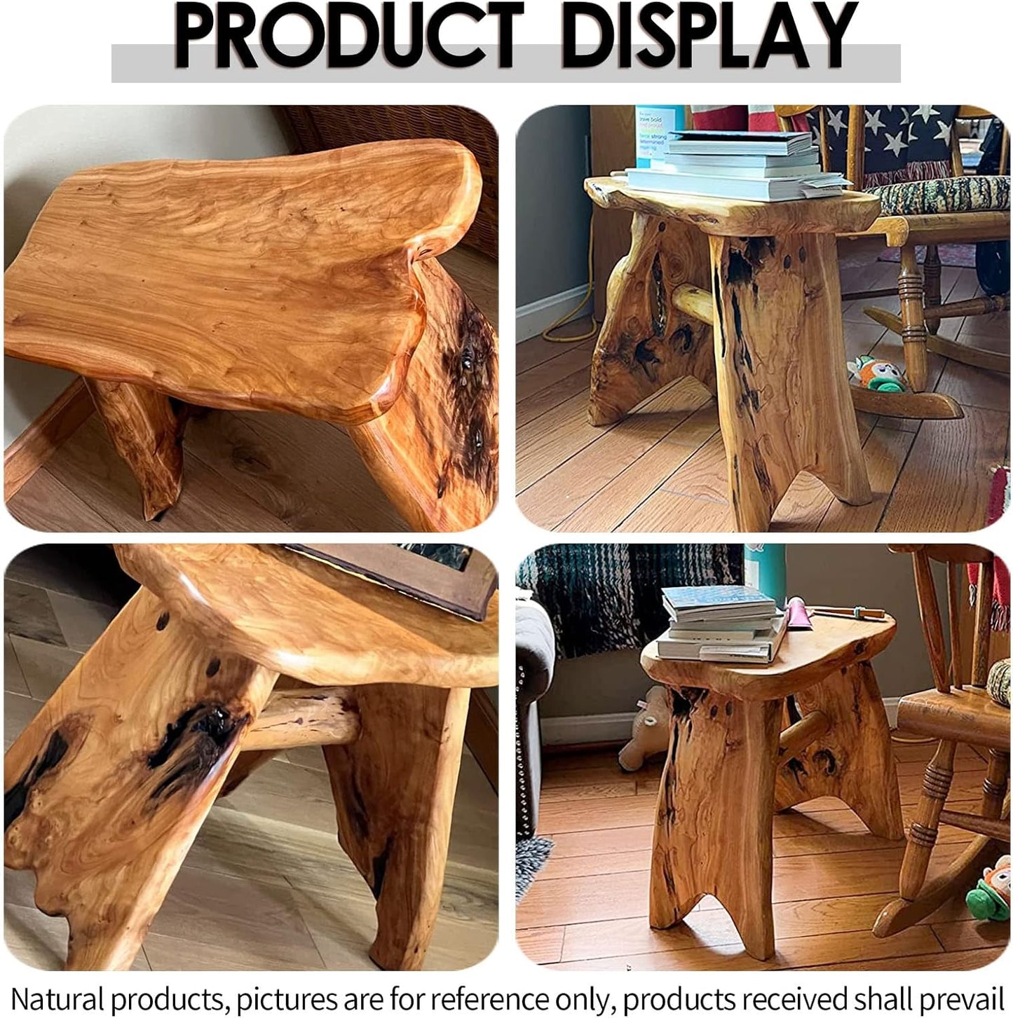 Wood Step Stool, Unique Design Live Edge Wood Stool, Freeform Natural Plant Stand for Garden, Yard, Living Room, Bedroom