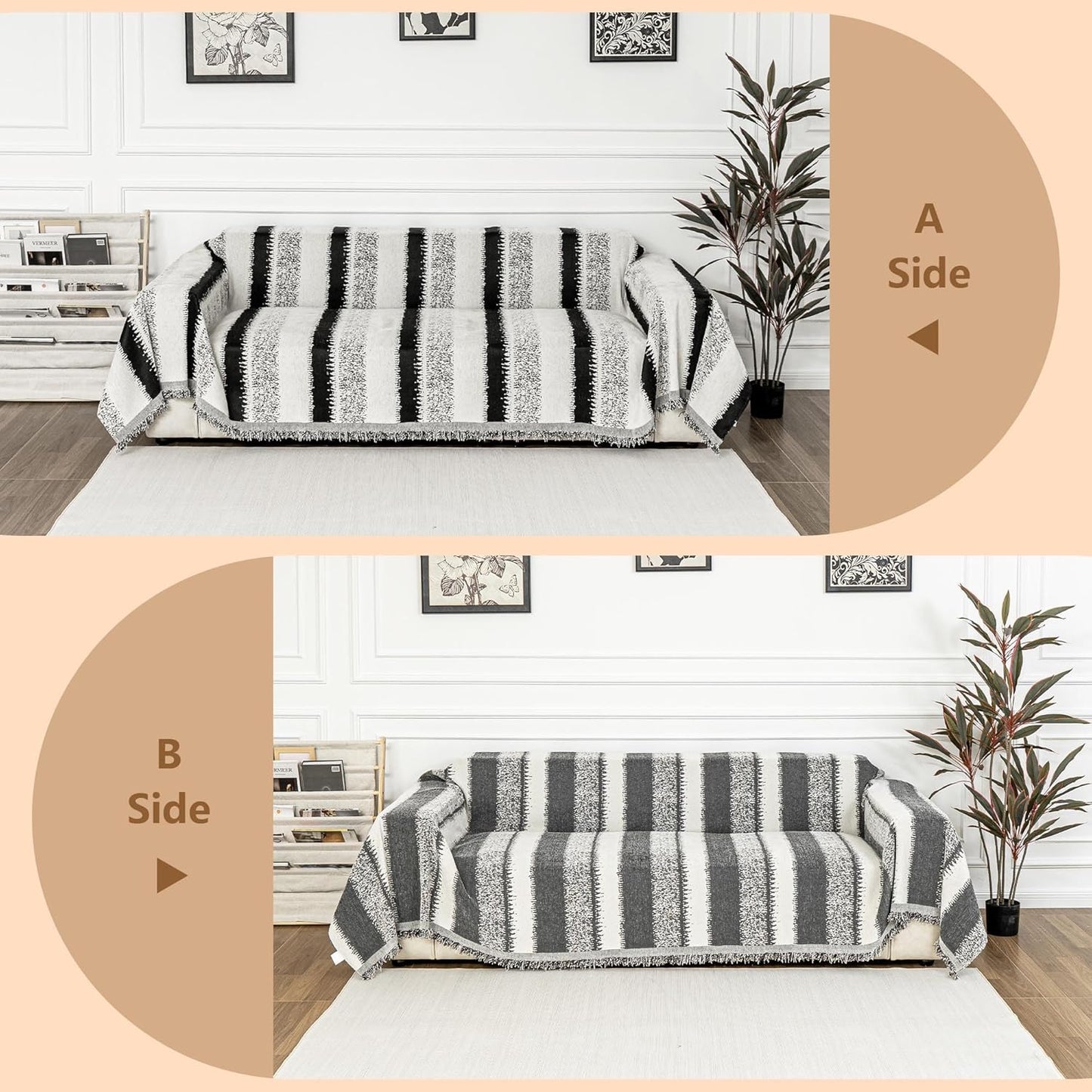 MYSKY HOME Boho Sofa Covers, Couch Covers for 2 Cushion Couch Sofa, Chenille L Shape Sectional Couch Cover- Pet-Friendly, Machine Washable, Sofa Protector for Kid, 71"x118", Black Star Cluster