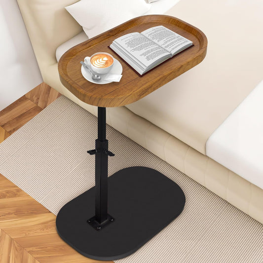 Aoligrace End Table Adjustable Height, 360°Swivel TV Tray C Table for Couch Sofa Bed, Wood Side Table for Living Room Bedroom Small Spaces
