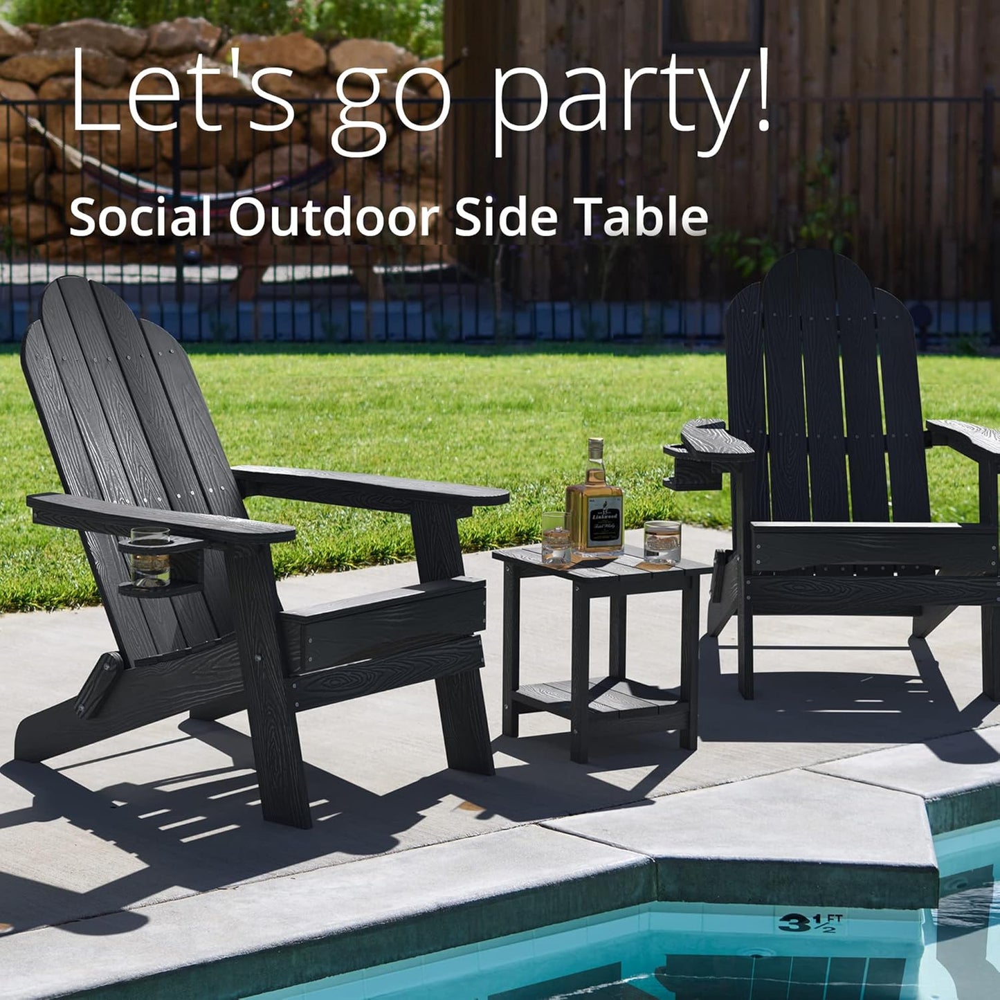 LUE BONA Adirondack Outdoor Side Table, 2-Tier Black HDPS Patio End Table Weather Resistant, Morden Side Table for Patio, Pool, Porch