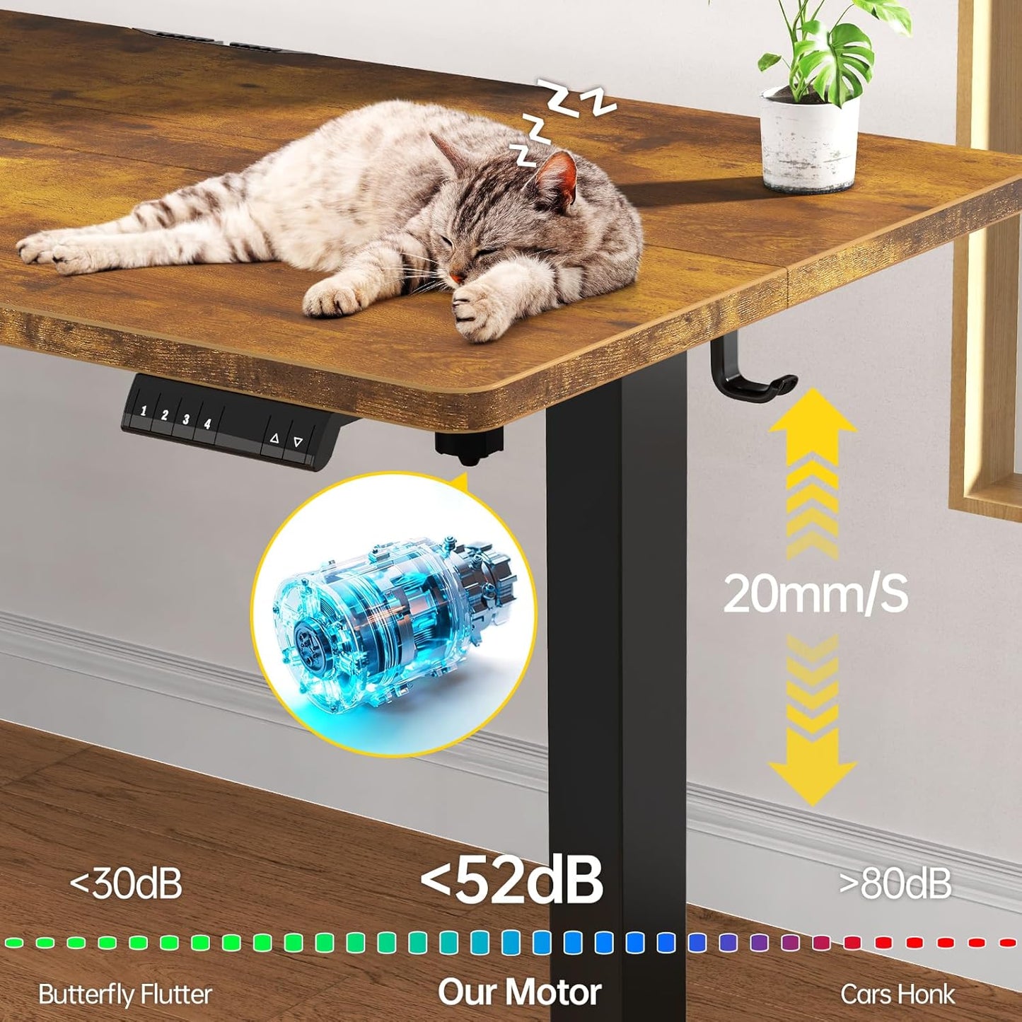 Veken 55 Inch Large Electric Standing Desk, 4 Memory Heights Adjustable,Sit to Stand Up, Work Home Office Computer Table for Study, Walking Pad, Writing, and Games, Wooden Desktop Desks, Brown