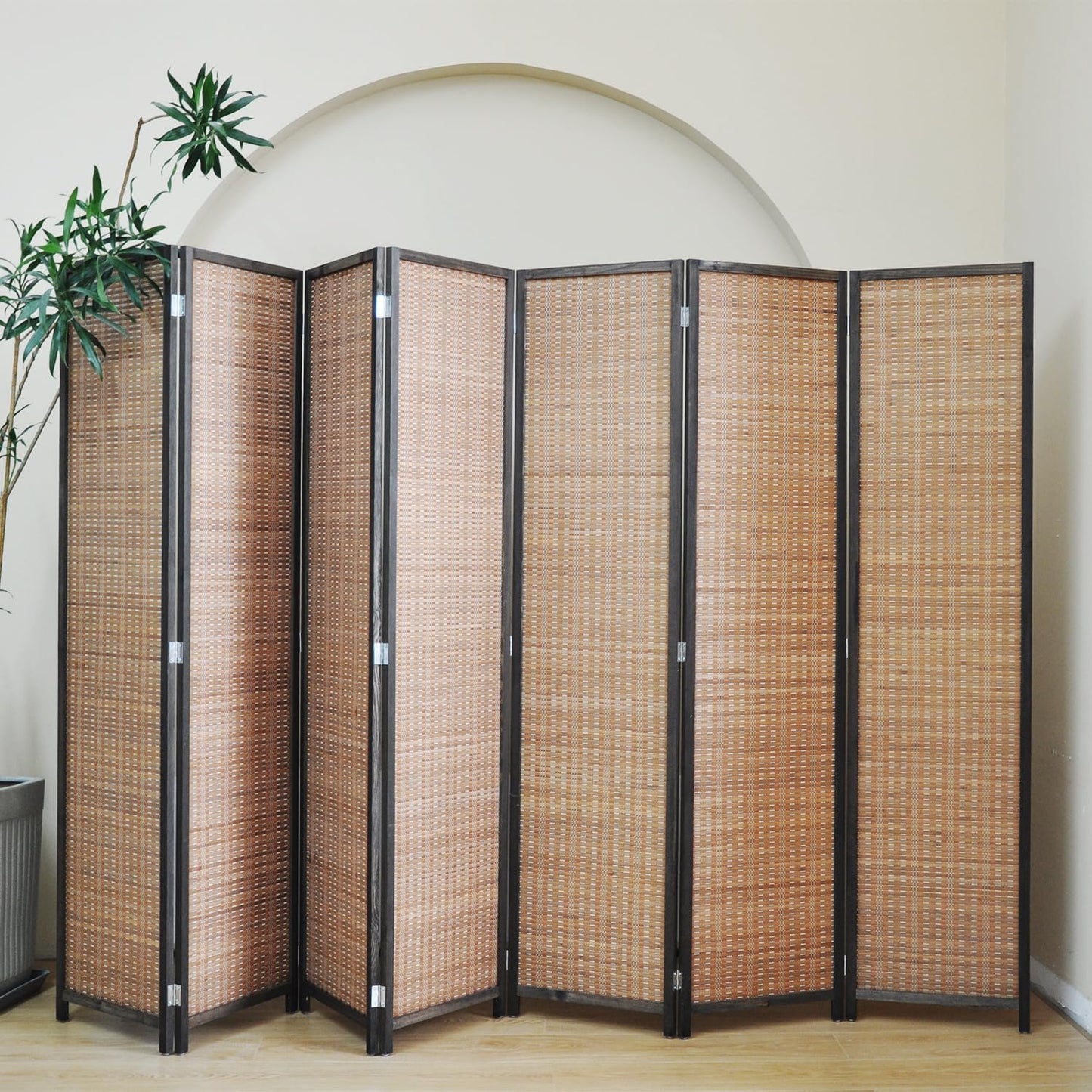 7 Panel Bamboo Room Divider - Folding Screen for Room Separation, 67" H x 107.5" W