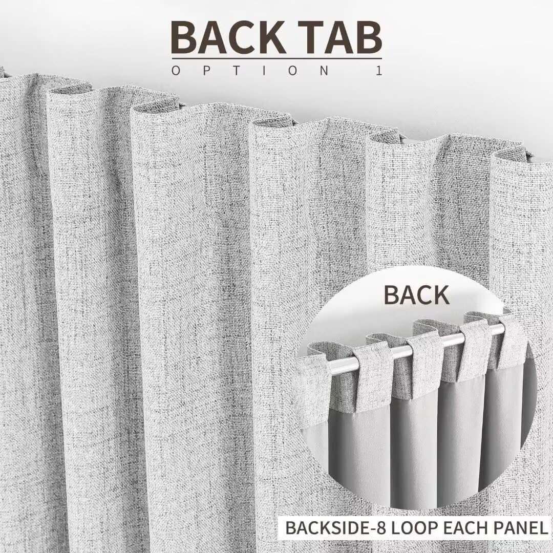 Joydeco Natural Linen Curtains 84 inch Length 2 Panels Set Burg 100% Blackout Patio Door Curtain Room Darkening Sliding Door Curtains Thermal Insulated Back tab Rod Pocket(105x84 inch, White)