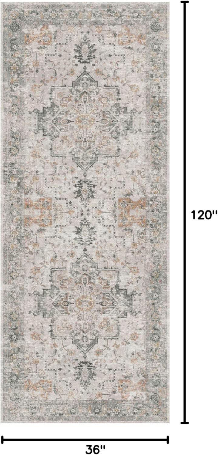 GENIMO Runner Rug 3x10, Non Slip Vintage Hallway Runner Rugs, Low Pile Lightweight Machine Washable Mat for Hallway, Entryway, Bedroom, Kitchen and Corridor, Light Taupe Brown
