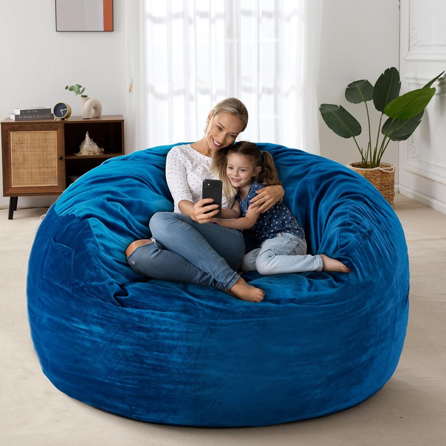 HABUTWAY Bean Bag Chair: Giant 4' Memory Foam Furniture Bean Bag Chairs for Adults with Microfiber Cover 4Ft (Blue)