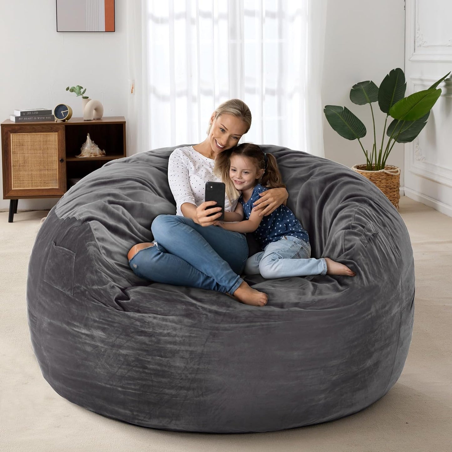 HABUTWAY Bean Bag Chair: Giant 4' Memory Foam Furniture Bean Bag Chairs for Adults with Microfiber Cover 4Ft (Grey)