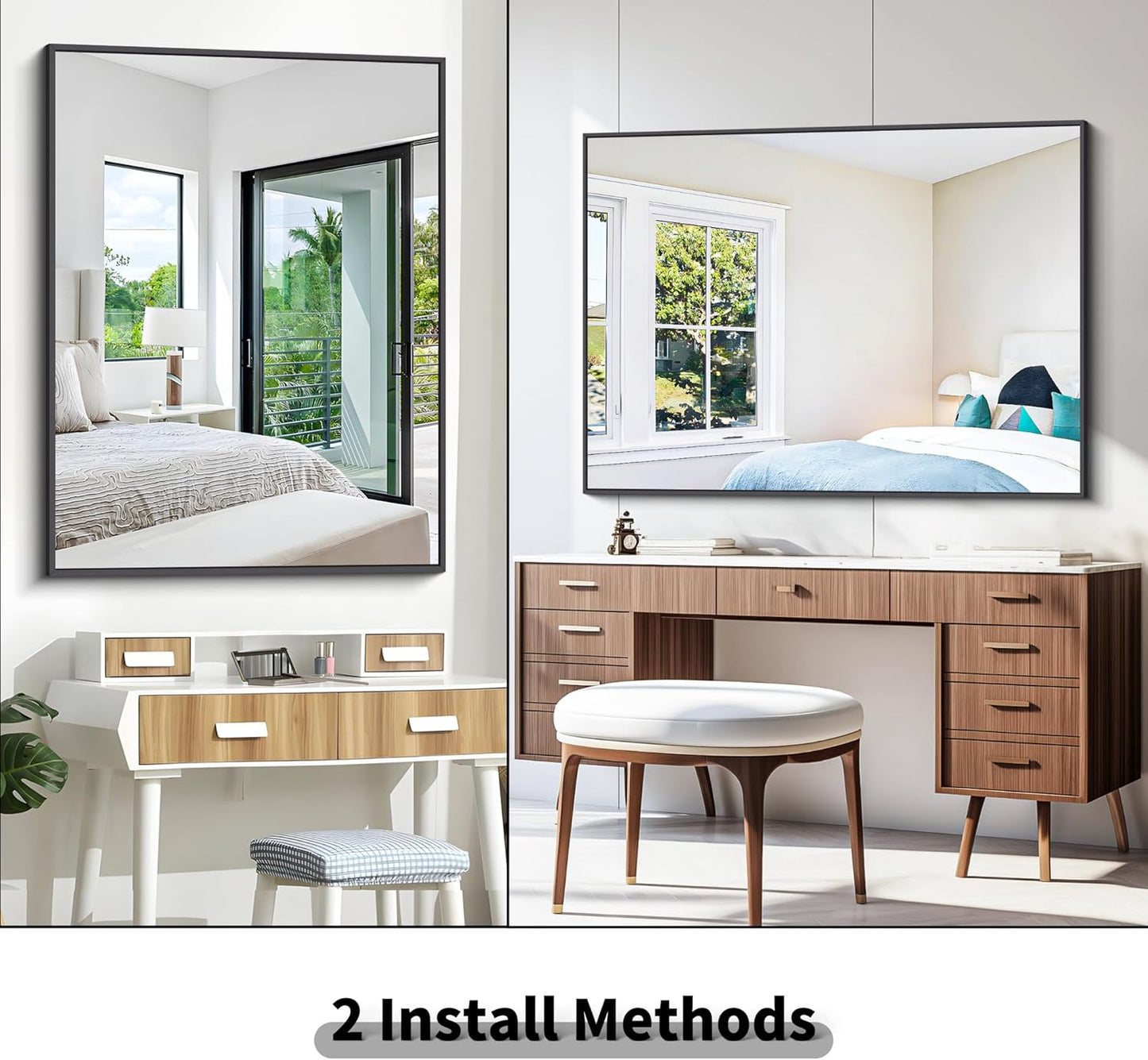 BONEWEI Bathroom Mirror,36x48 inch Large Wall Mirror for Bathroom Wall Mounted Black Rectangle Corner Mirrors,Black Bathroom Mirror for Living Room,Farmhouse,Bedroom Entryway,Horizontal/Vertical