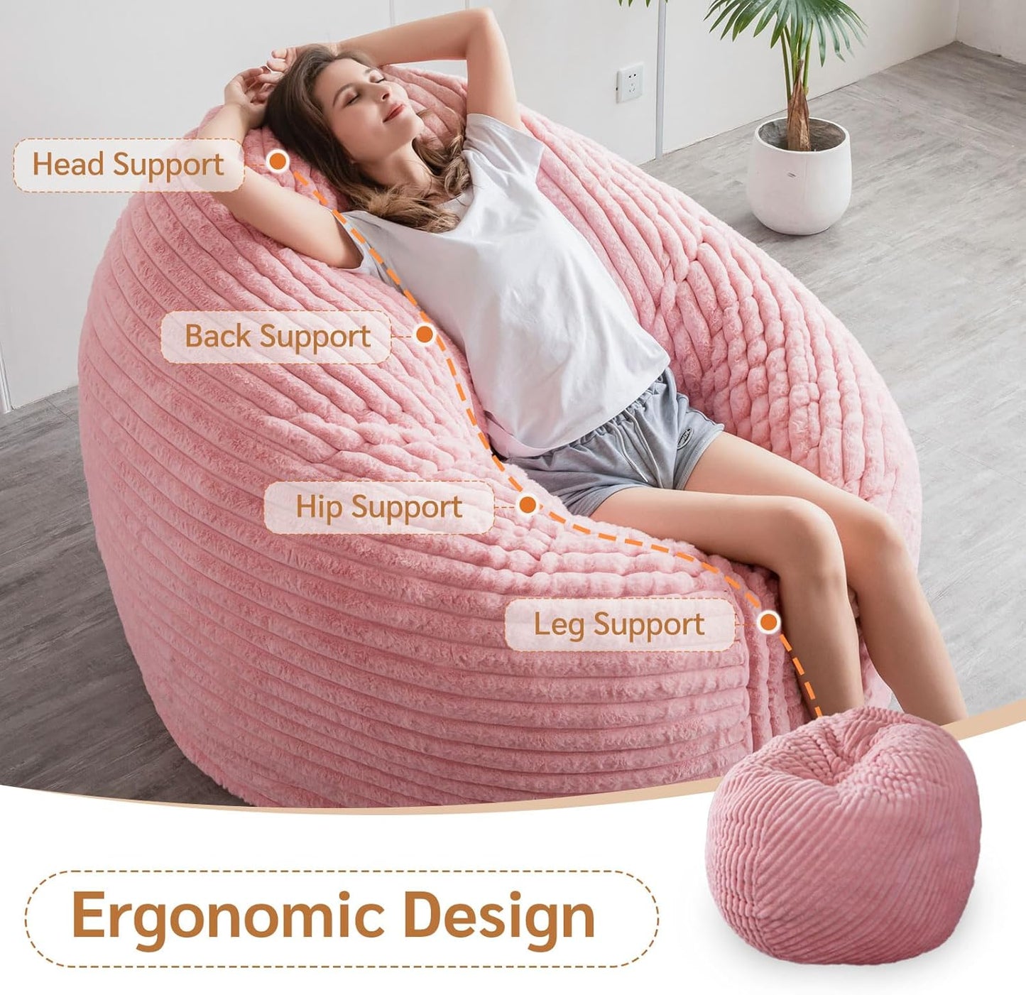 BYBYME 3 in 1 Bean Bag Chairs, Bean Bag Bed for Adults High-Density Foam Filling, Convertible Sofa Bed Faux Fur