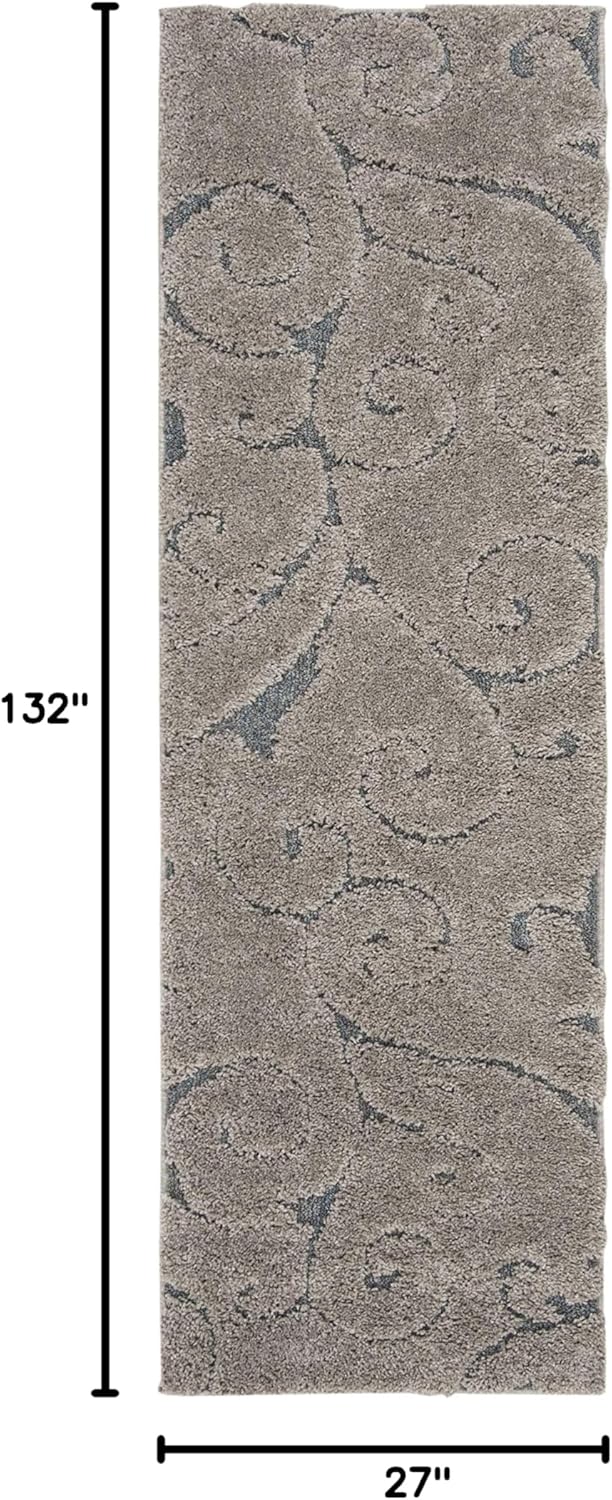 SAFAVIEH Florida Shag Collection Runner Rug - 2'3" x 11', Grey & Light Blue, Scroll Design, Non-Shedding & Easy Care, 1.2-inch Thick Ideal for High Traffic Areas in Living Room, Bedroom (SG455-1160)