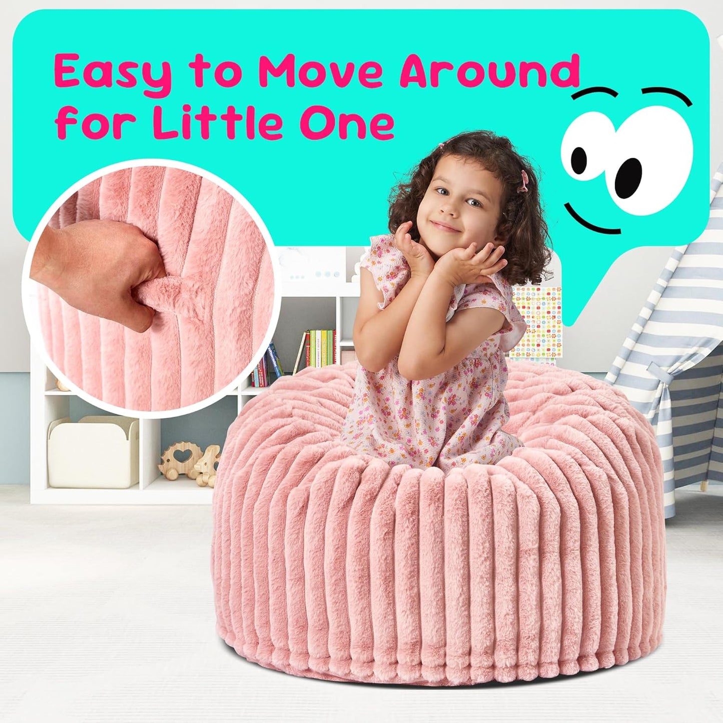 Hobestluk Bean Bag Chairs 2.5FT Bean Bag Chair with Memory Foam Filled & Stripe Plush Cover Small Bean Bag Chairs for Playroom, Living Room, Bedroom (Pink)