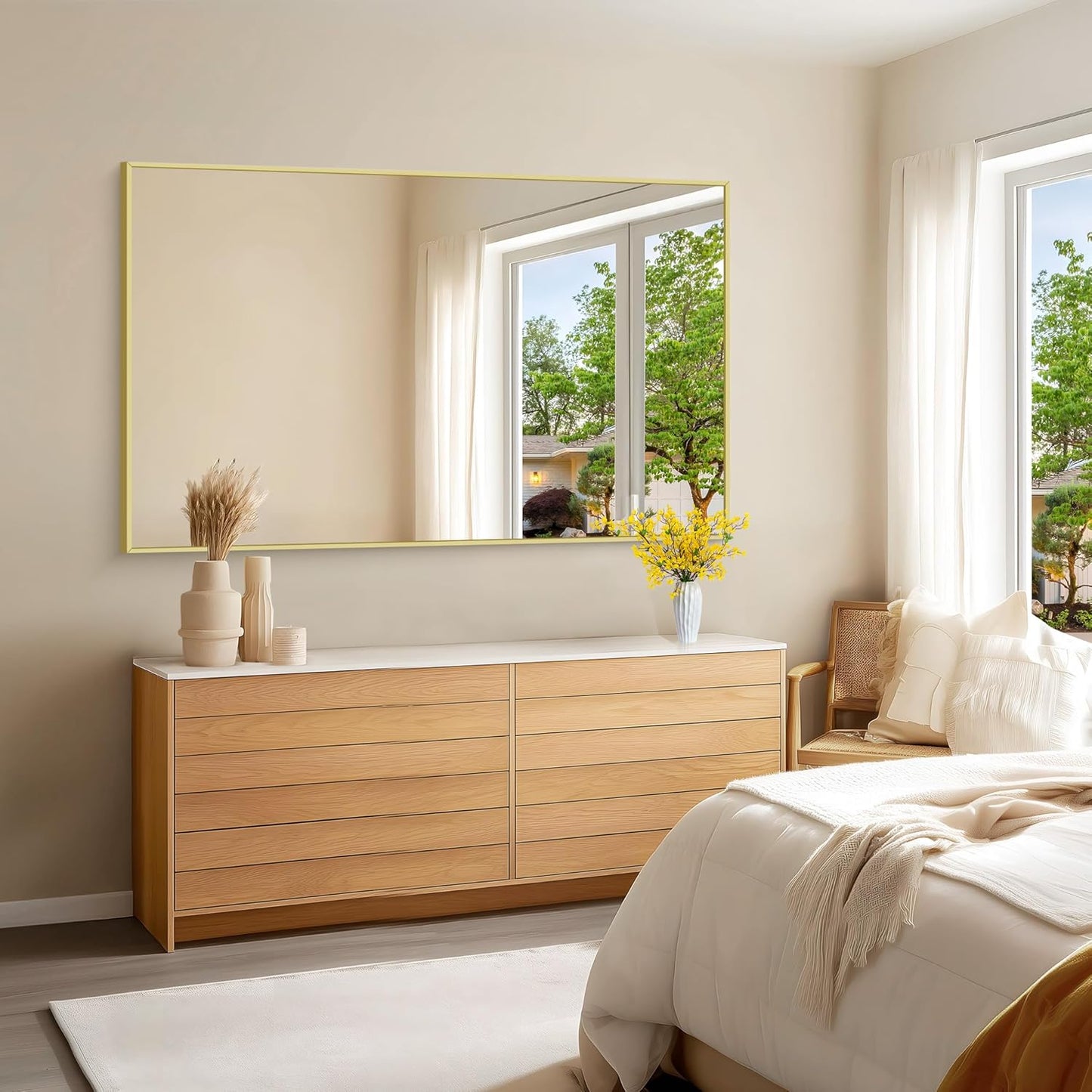 KOCUUY Large Gold Bathroom Mirror, 60x36 inch Rectangular Mirror for Bathroom Sink, Oversized Wall Mirror with Metal Gold Frame for Living Room, Farmhouse, Entryway, Hang Horizontal/Vertical