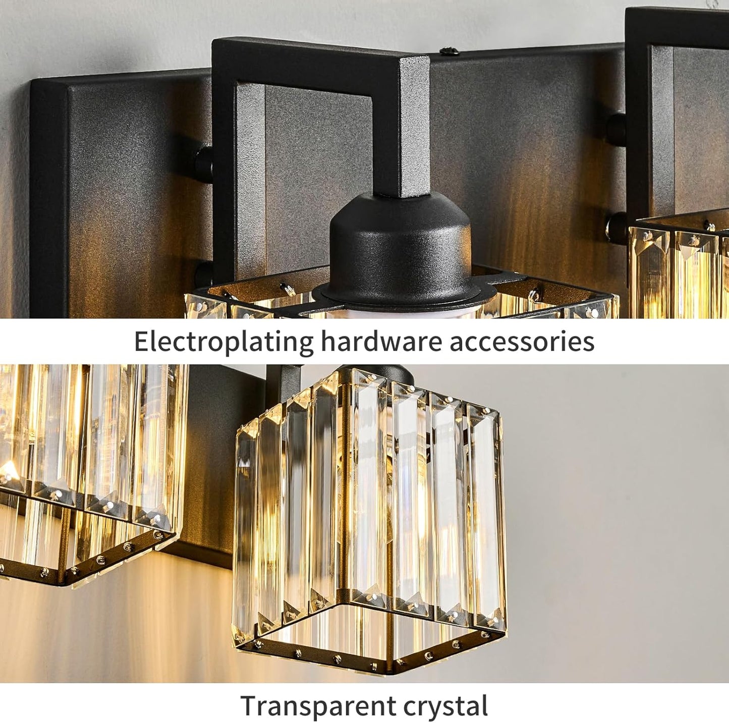 Modern Bathroom Vanity Light 3-Lights Black Crystal Wall Lamp Bathroom Modern Crystal Vanity Lighting