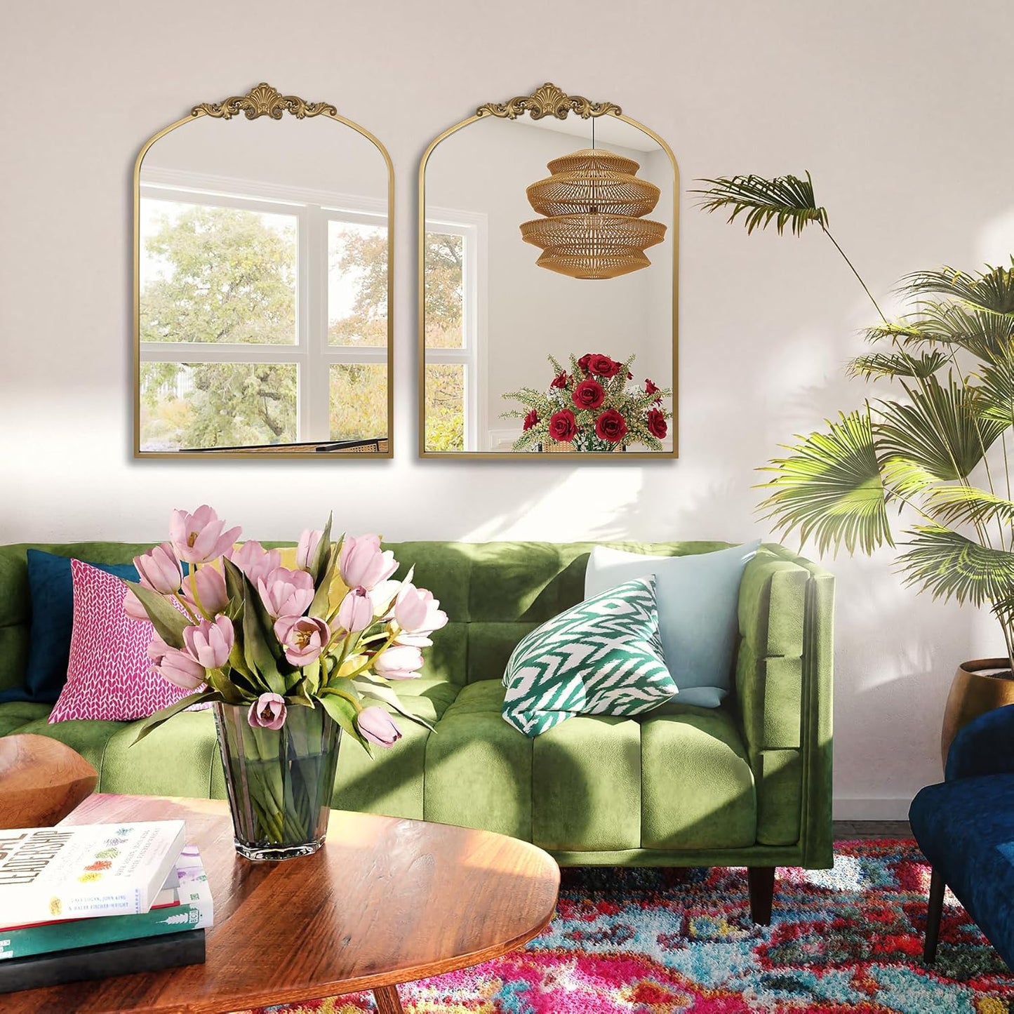 Ruomeng Arched Mirror Traditional Vintage Baroque Inspired Wall Mirror, Gold Wall Mounted Mirror for Entryway Fireplace Hallway Bathroom and Living Room, 24" x 36"