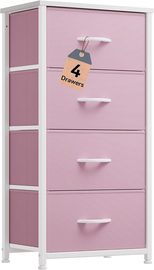 DWVO Storage Drawer with 4 Drawers - Fabric Dressers, Dresser for Bedroom, Living Room, Closets - Sturdy Steel Frame, Wooden Top & Easy Pull Fabric Bins