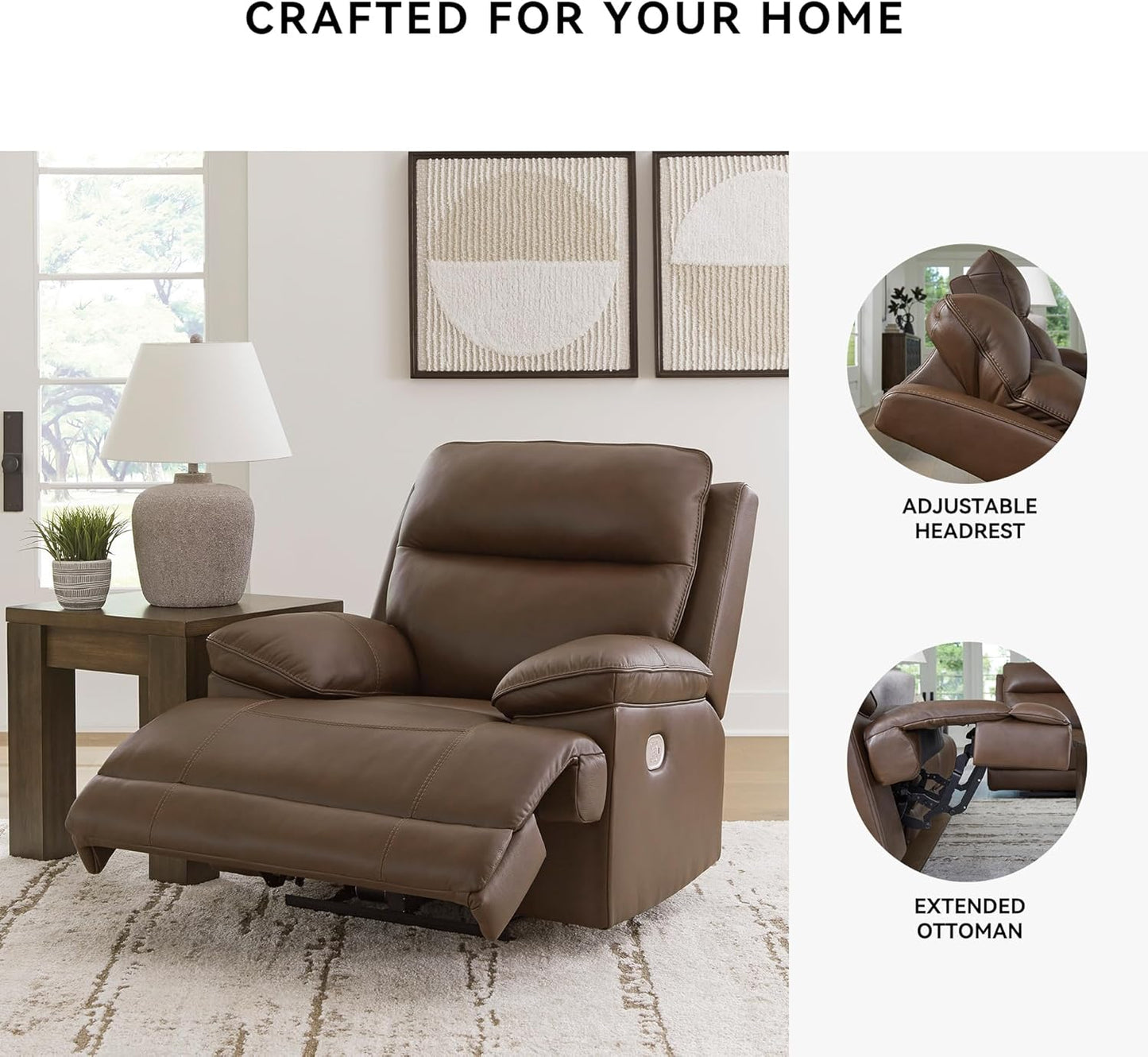 Signature Design by Ashley VonRyan Modern Zero Gravity Leather Match Power Recliner with Adjustable Headrest and USB Ports, Dark Brown