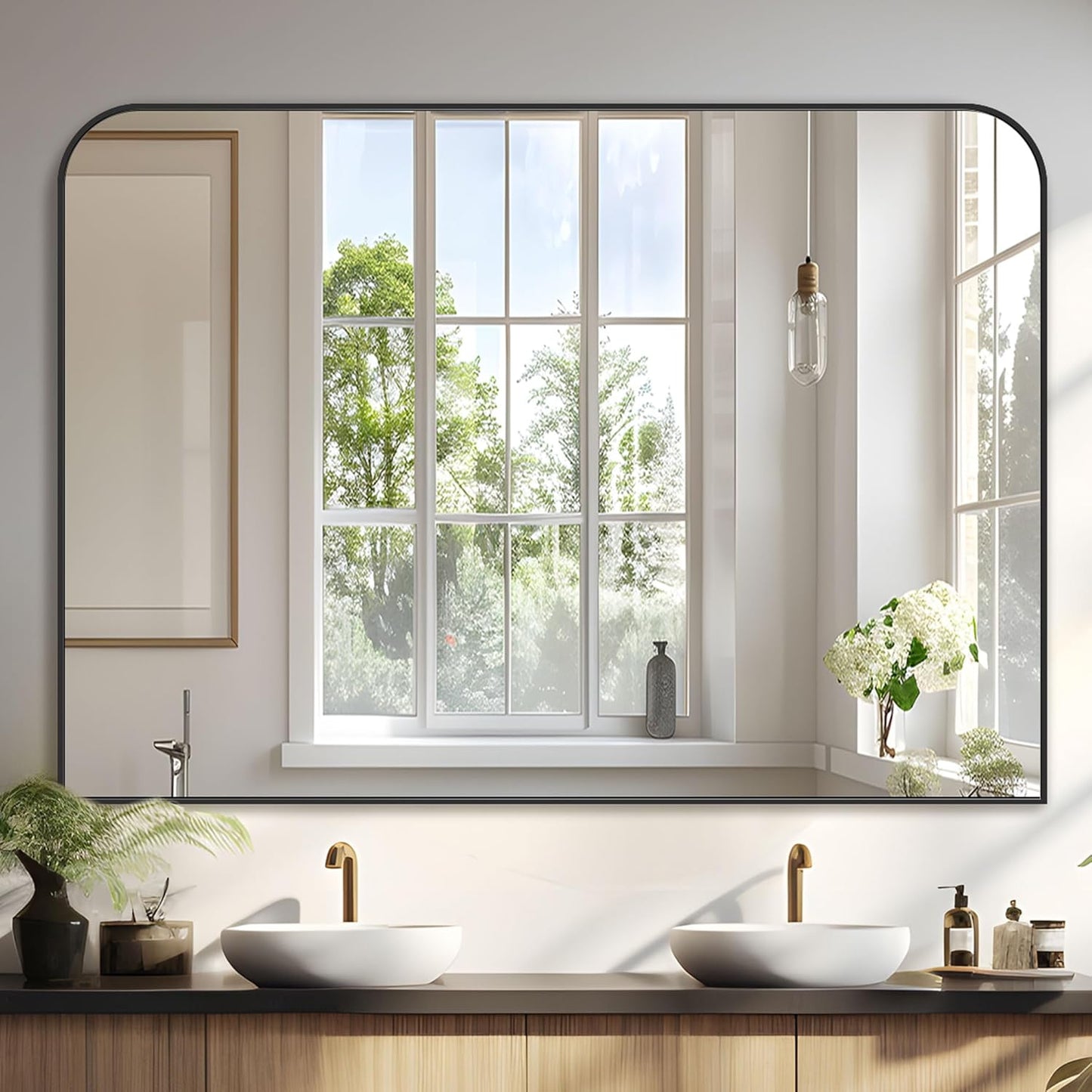 Bathroom Mirror, Wall Mirrors, Black Metal Framed Wall-Mounted Mirrors, Bathroom Vanity Mirror for Over Sink, Living Room, Bedroom, Entryway, 48x36 Inch, Black