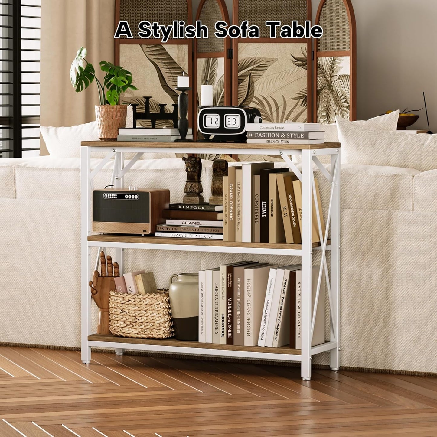 Homeiju Console Table 31.5" Width, 3-Tier Entryway Table with Storage, Industrial Sofa Table with Open Shelves, Foyer Tables for Entryway, Hallway, Kitchen, Living Room and Bedroom, Light Coffee