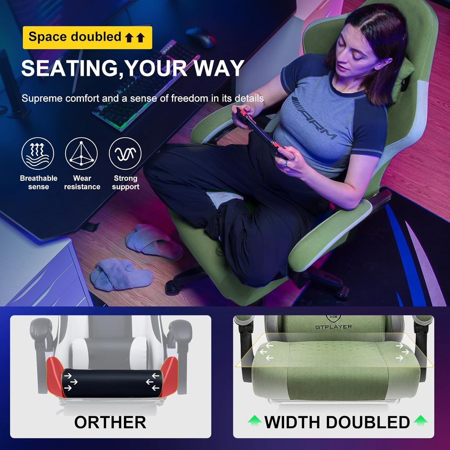 GTPLAYER Gaming Chair, Computer Office Chair with Pocket Spring Cushion, Linkage Armrests and Footrest, High Back Ergonomic Computer Chair with Lumbar Support Task Chair with Footrest