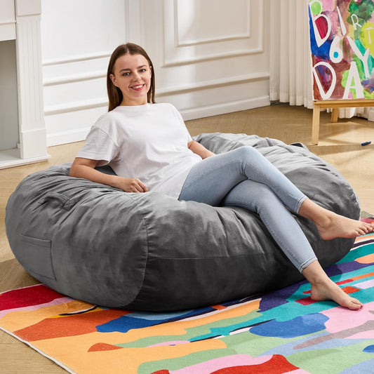 Hobestluk 3FT Bean Bag Chair Large Beanbag with Removable Cover Adult Bean Bag Chair with Portable Handle Desgin for Living Room Bedroom (Grey, 3FT)