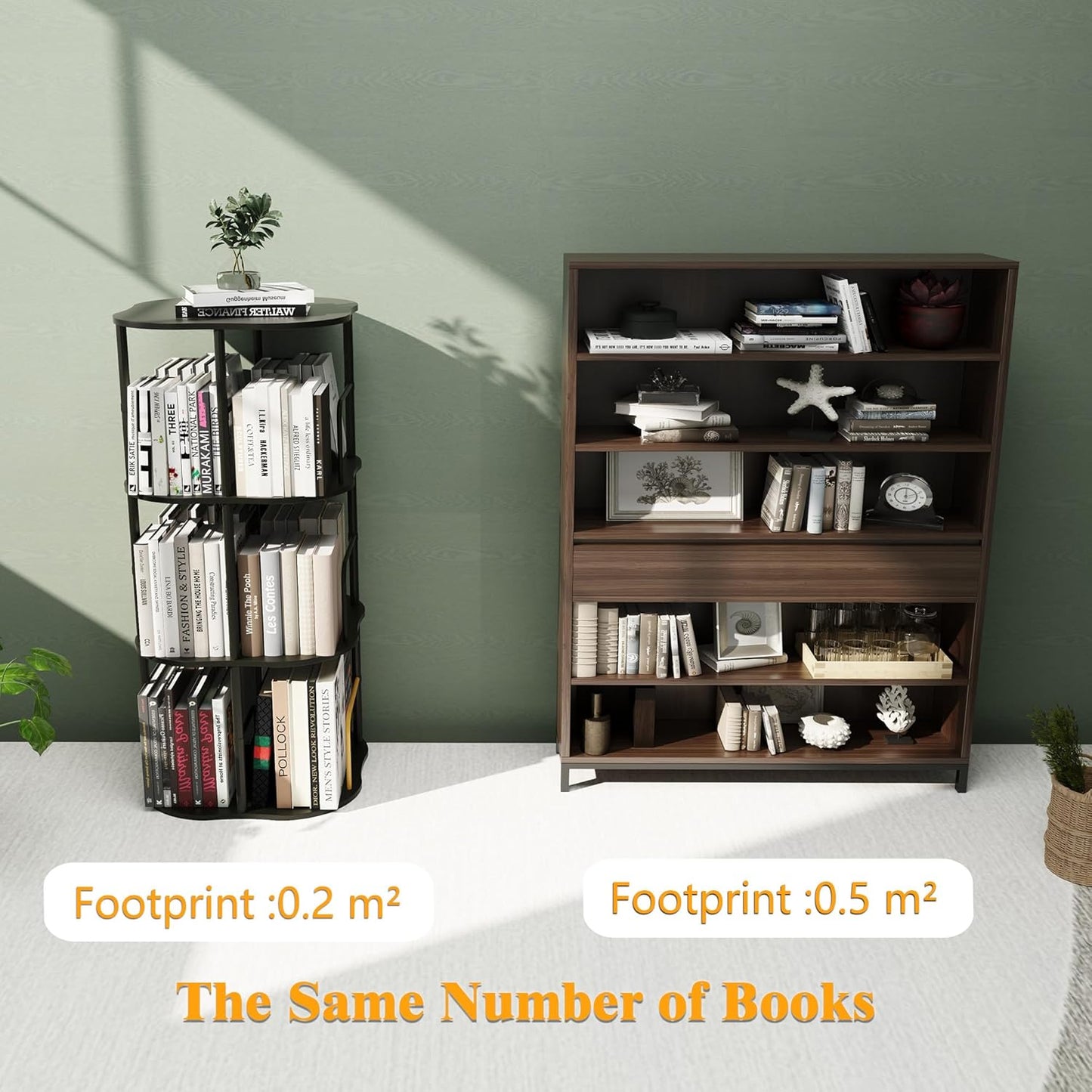 3-Tier Rotating Bookshelf, 360 ° Display Stackable Spinning Bookshelf Tower, Narrow Space Saving Tall Floor Standing Swivel Bookcase Corner Organizer for Bedroom, Living Room, Black