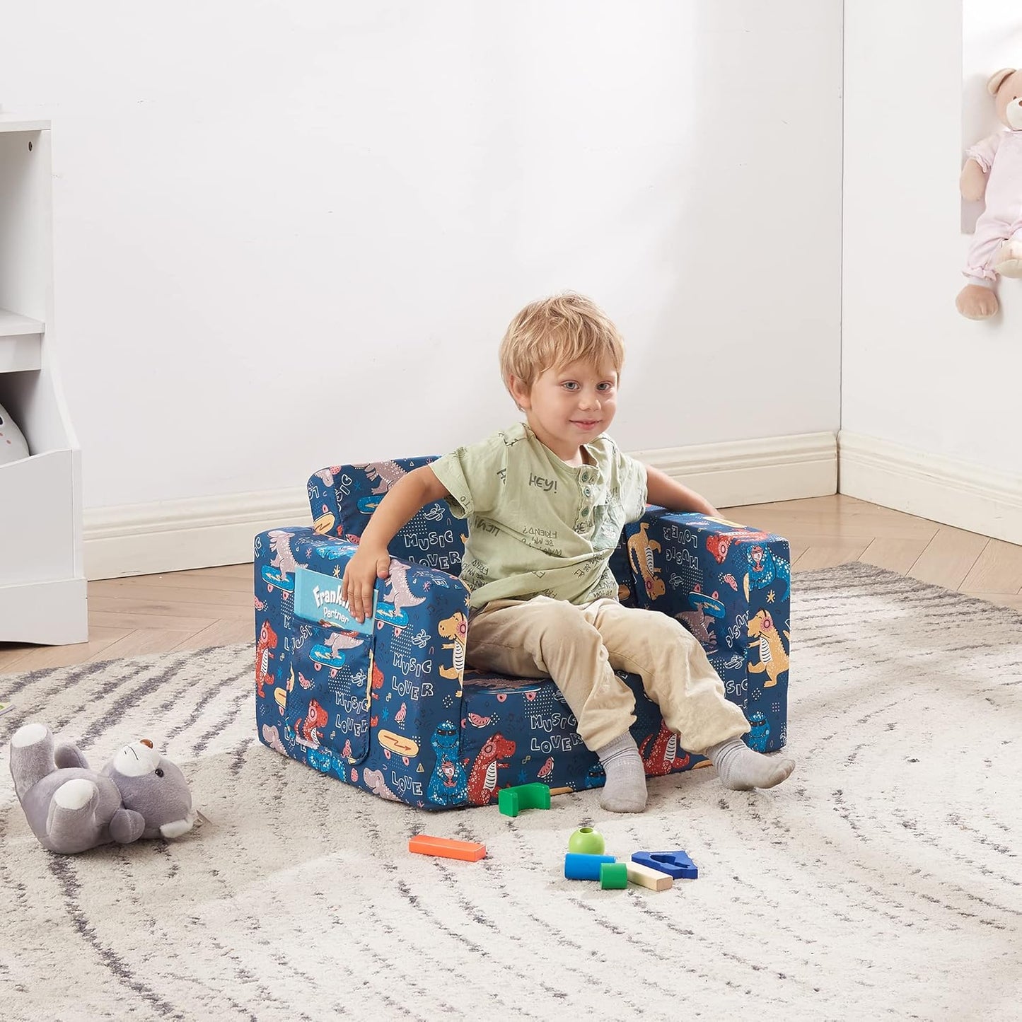 Ulax furniture Kids Sofa Couch, Children Flip-Out Chair 2-in-1 Toddler Chairs Convertible Sofa to Lounger