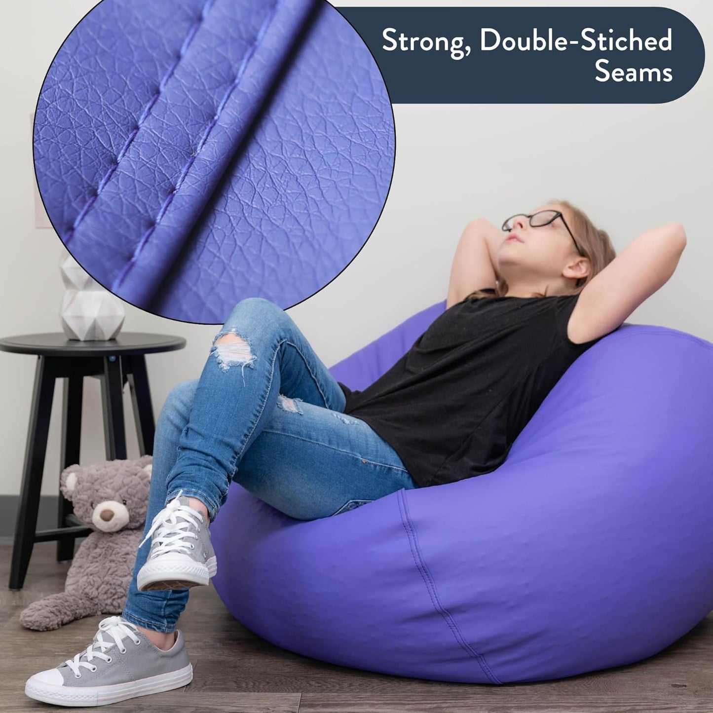Children's Factory 35" Round Bean Bag, Bean Bag Chair with Water-Resistant Cover for Kids, Flexible Seating for Classroom Elementary, Easy to Clean, Purple