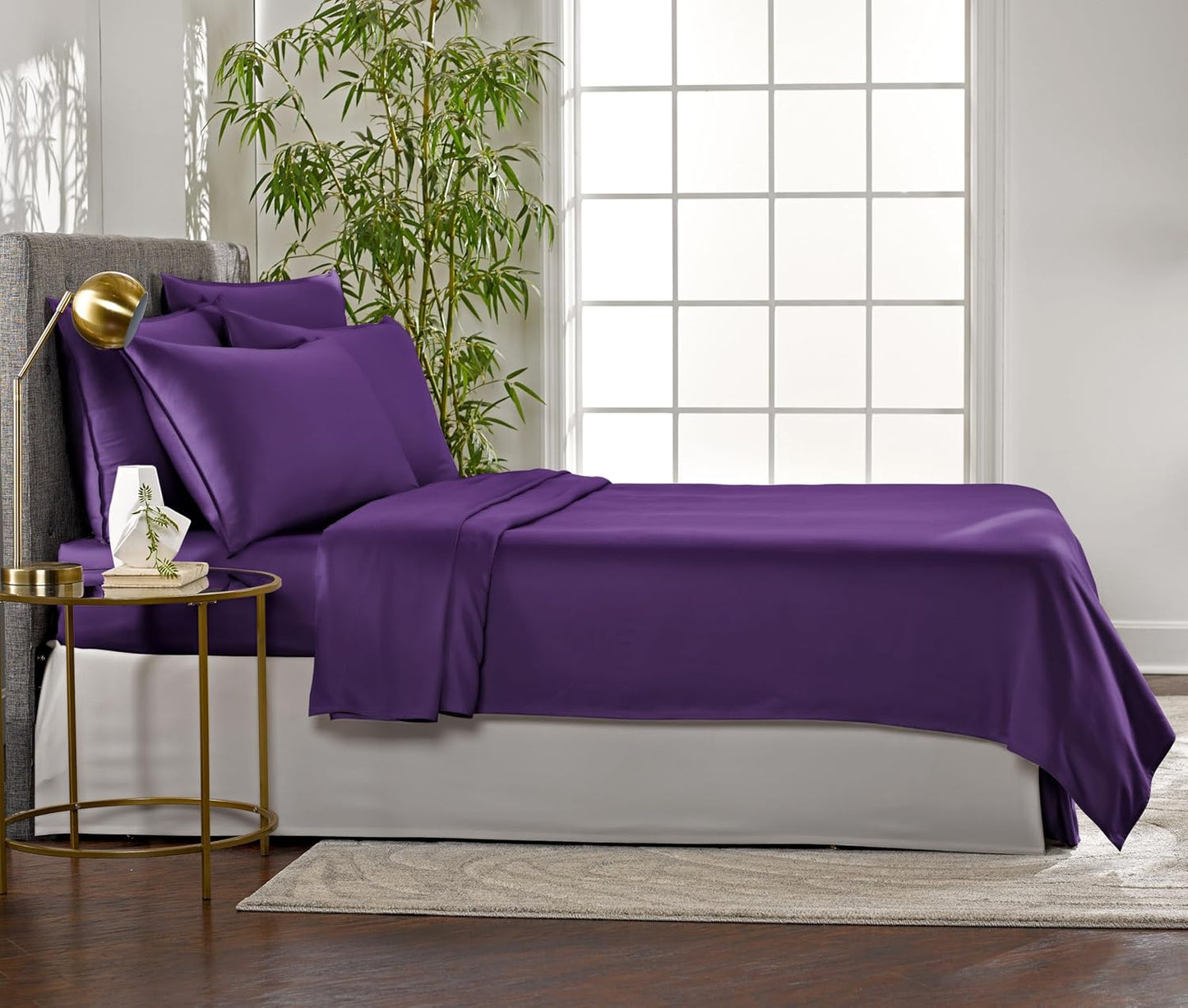 King Sheets by Pure Bamboo, Genuine 100% Organic Viscose Derived from Bamboo Bed Sheet Set, Luxuriously Soft & Cooling, Double Stitching, Lifetime Quality Promise (King, Purple)