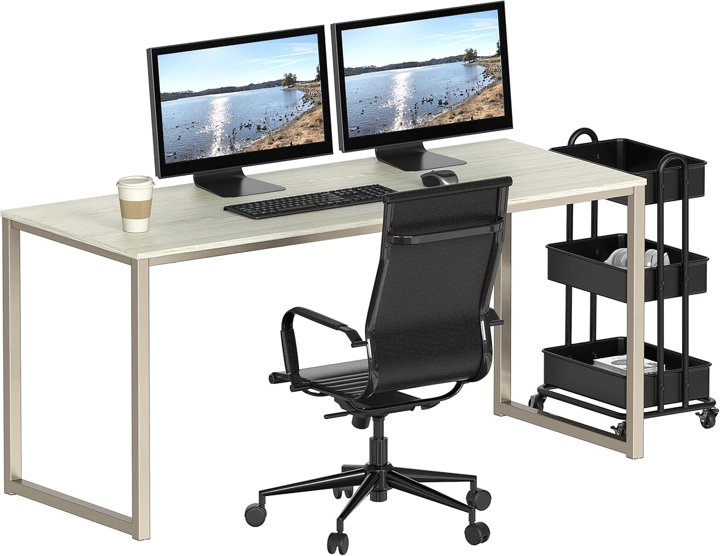 SHW Mission 55-Inch Home Office Computer Desk, Maple