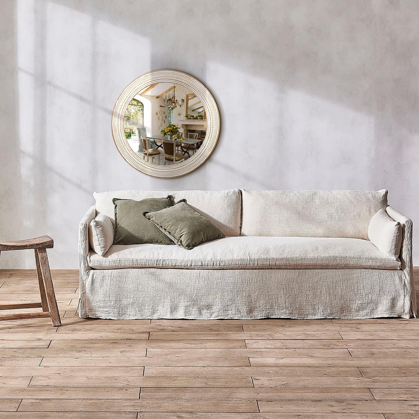 24 Inches Wood Round Mirrors for Wall Decor, Rustic Decorative Circle Mirror for Home, Office, Bedroom, Bathroom, Living Room, Entryway