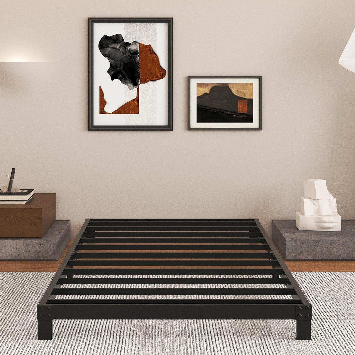 5 Inch Low Bed Frame Twin, Heavy Duty Twin Bed Frames Low Profile, No Box Spring Needed, Easy Assembly, Noise Free, Black