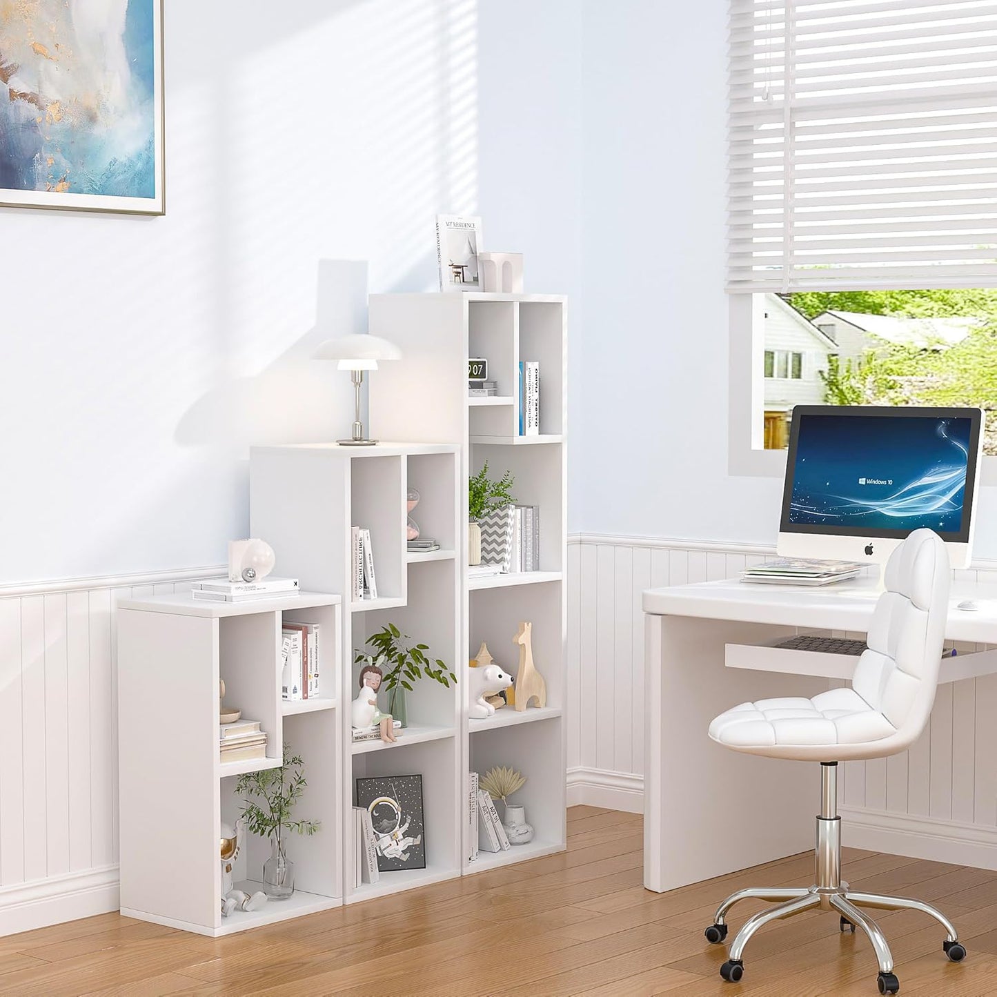 VECELO Small White Bookshelf, 3 Cube Shelf, Fits Tallest Hardcovers, Horizontal Available, Modern Storage Organzier for Small Spaces, Kids, Pearl White