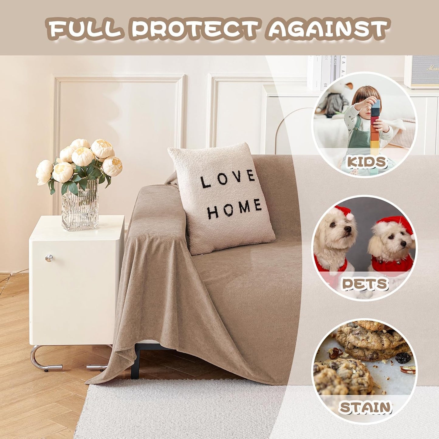 MYSKY HOME Couch Cover for Dogs Washable Pet Couch Cover Furniture Protector Cover Non Slip Soft Couch Sofa Cover, Love Seat Couch Covers, Sofa Covers Washable, 71" x 102", Khaki