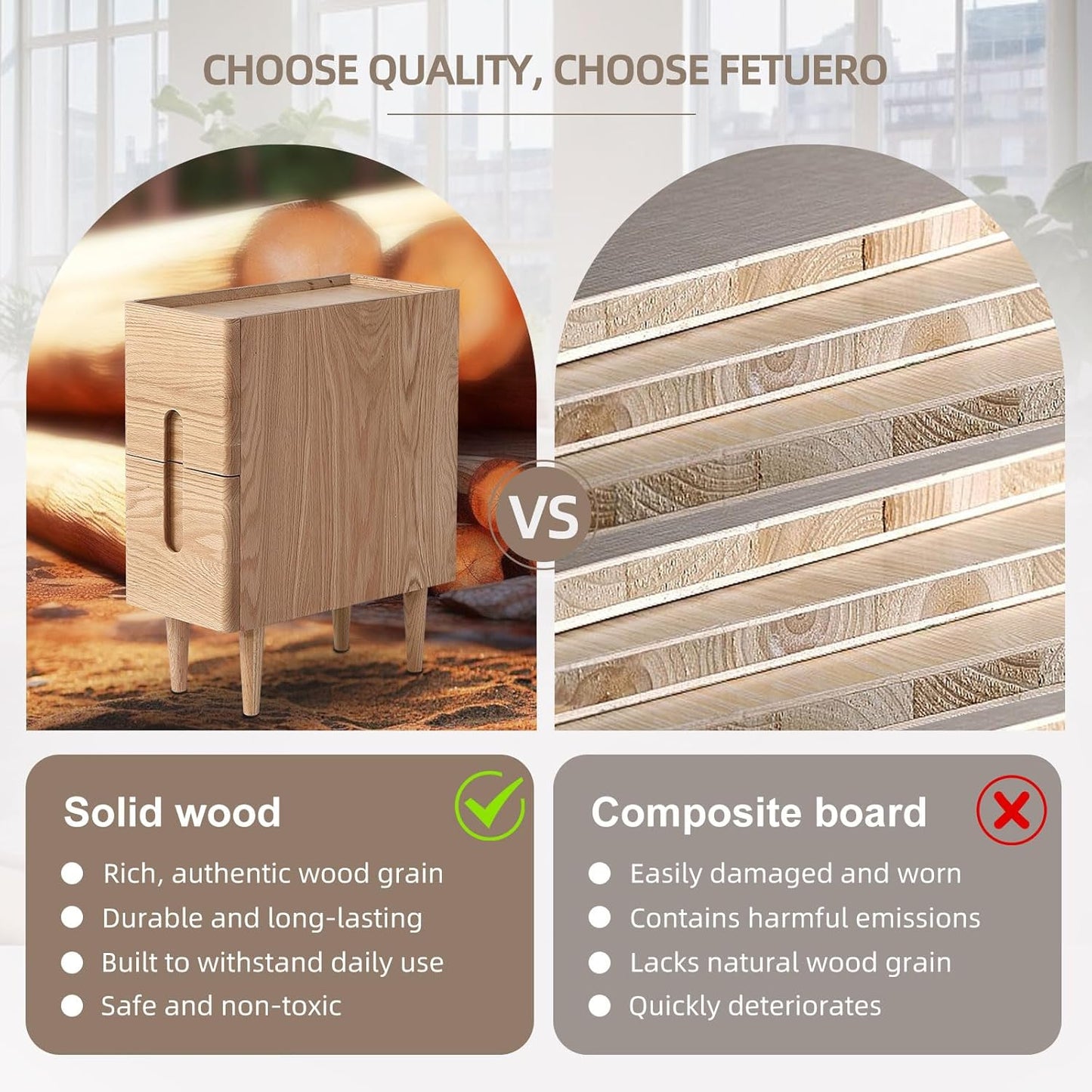 Solid Wood Bedside Table Nightstands, Slim Narrow Oak Real Wooden Mid-Century Modern End Table with Drawers Luxury Side Table Durable Cabinet Organizer Furniture, Natural Color 7.87in Wide