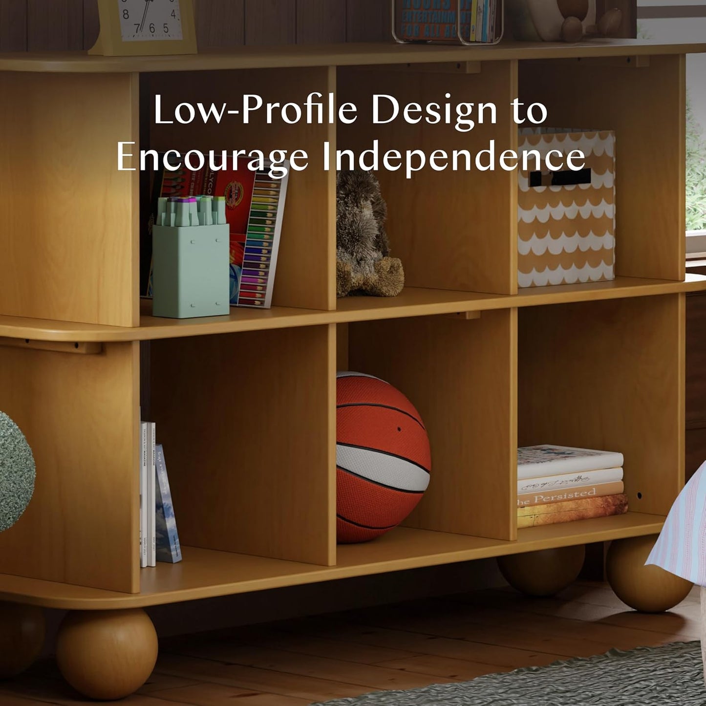 Babyletto Crosby Assembled Open Bookcase Kids Book Case w/Wide 6-Cube Montessori Wooden Book Shelves for Bedroom/Playroom/Living Room/Office - Modern Wood Bookshelf - Honey