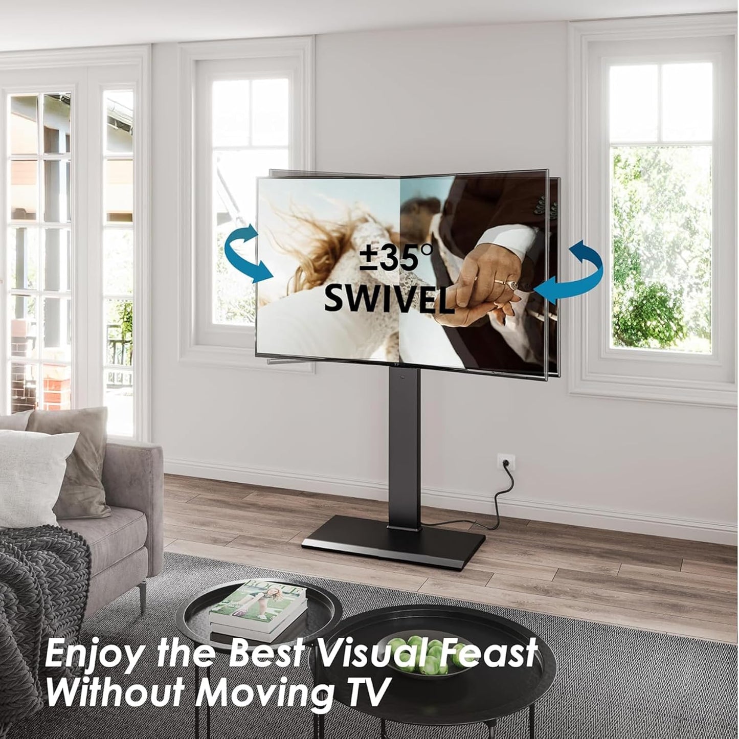 FITUEYES Iron Base Floor TV Stand with Power Strip, Tall TV Stand with Swivel Mount for 50-85 Inch Plasma Flat Panel or Curved Screen TVs Height Adjustable Wire Management MAX VESA 800x400 mm