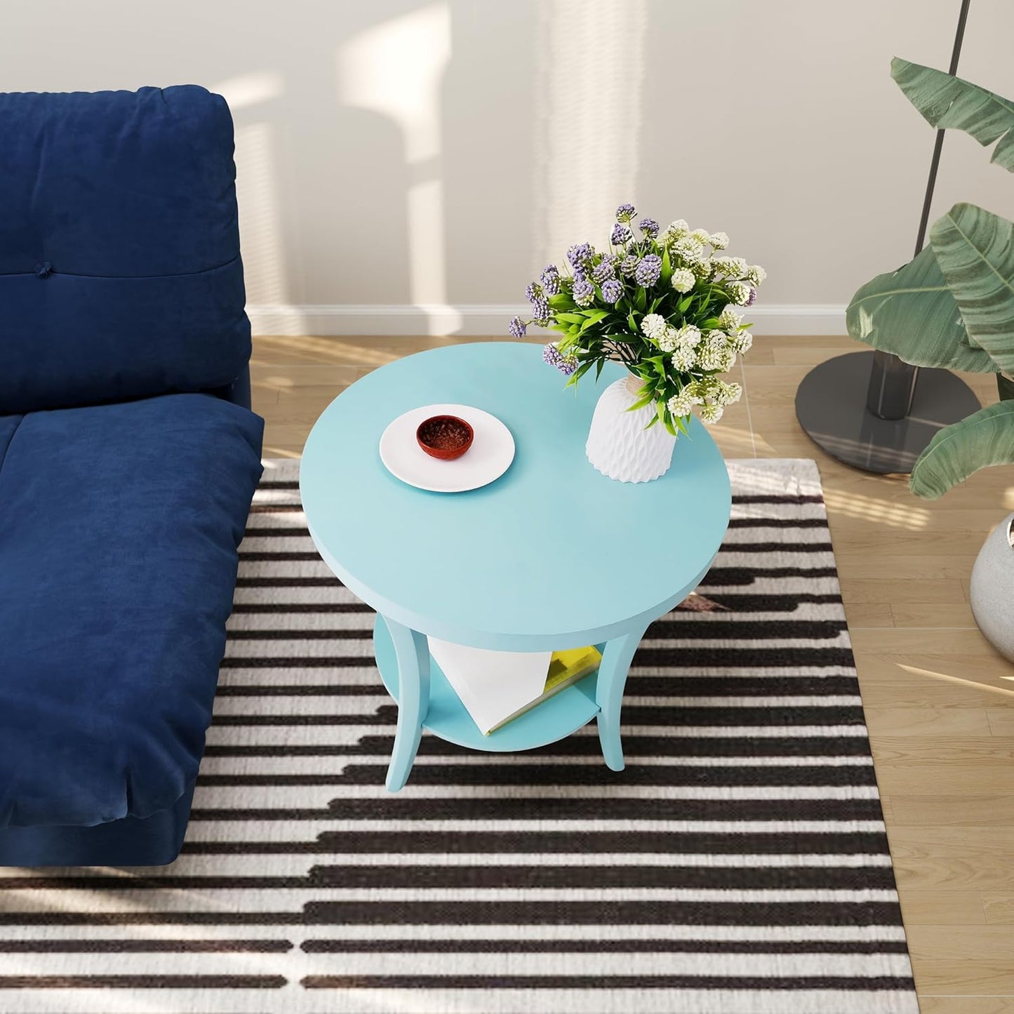 Roundhill Furniture Perth Contemporary Round End Table with Shelf